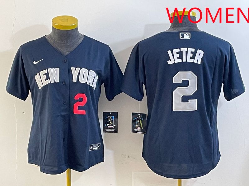 Women New York Yankees #2 Jeter Blue Game 2025 Nike MLB Jersey style 3